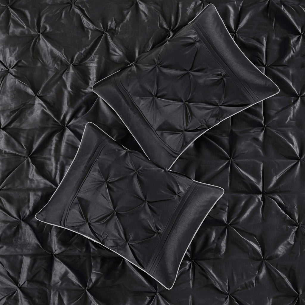 Madison Park Laurel Queen Size Bed Comforter Set Bed In A Bag - Black , Wrinkle Tufted Pleated – 7 Pieces Bedding Sets – Faux Silk Bedroom Comforters
