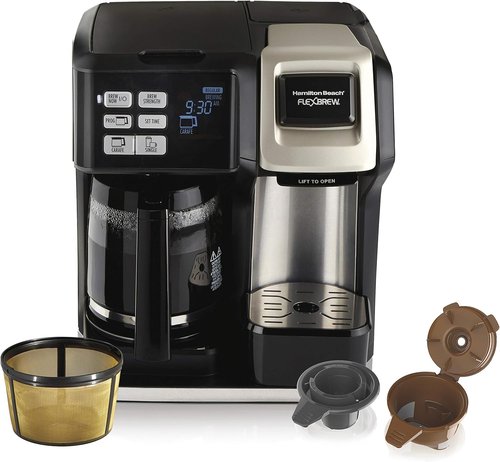 Hamilton Beach FlexBrew Coffee Maker - 2-Way Brewing for K-Cup Pods & Grounds | 12-Cup Capacity, Black & Silver
