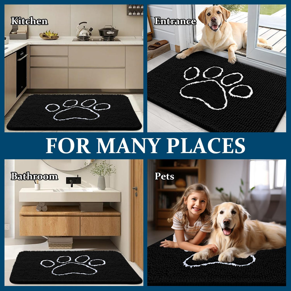 OLANLY Dog Door Mat - Absorbent Non-Slip Mud Mat for Paws | Quick Dry Chenille, 70x46, Black