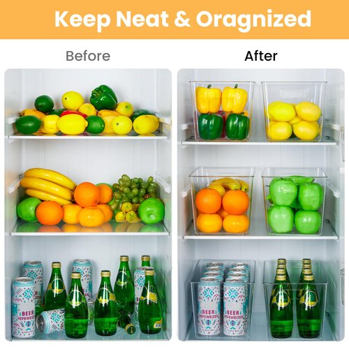 YIHONG 10 Pack Clear Pantry Organizer Bins, Plastic Containers with Handle for Kitchen,Freezer,Cabinet,Closet,Bathroom Under Sink Storage
