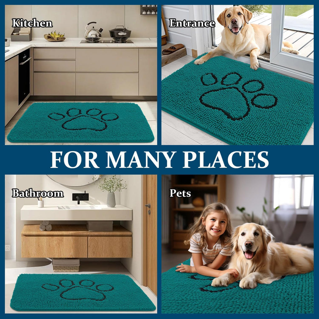 OLANLY Dog Door Mat - Absorbent Non-Slip Mud Mat for Muddy Paws | 30x20 Inches, Lake Blue Design