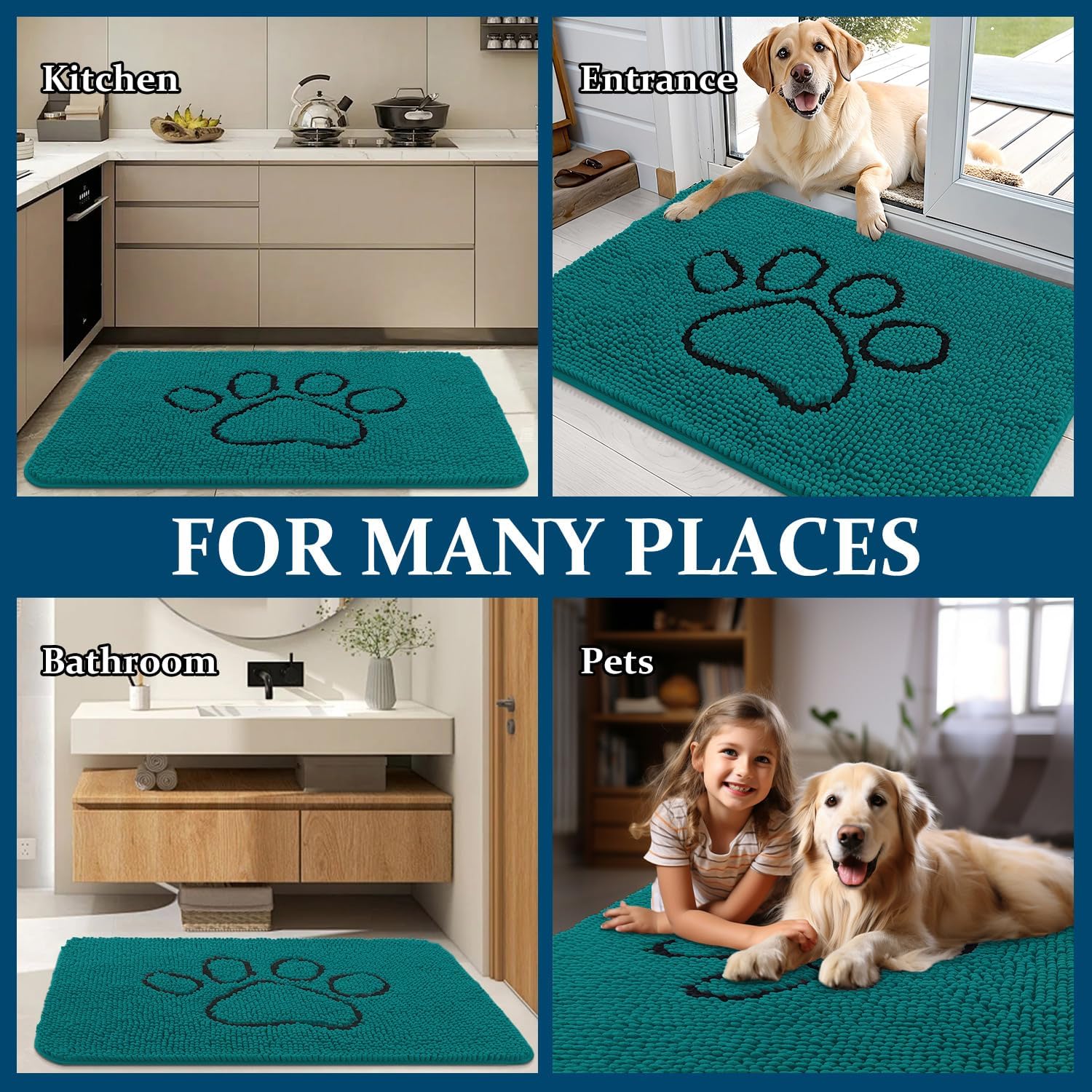 OLANLY Dog Door Mat - Absorbent Non-Slip Mud Mat for Muddy Paws | 30x20 Inches, Lake Blue Design