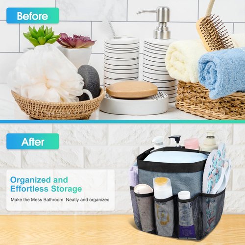 Attmu Mesh Shower Caddy - Portable Dorm Room Organizer with 8 Pockets | Quick-Dry Bathroom Bag