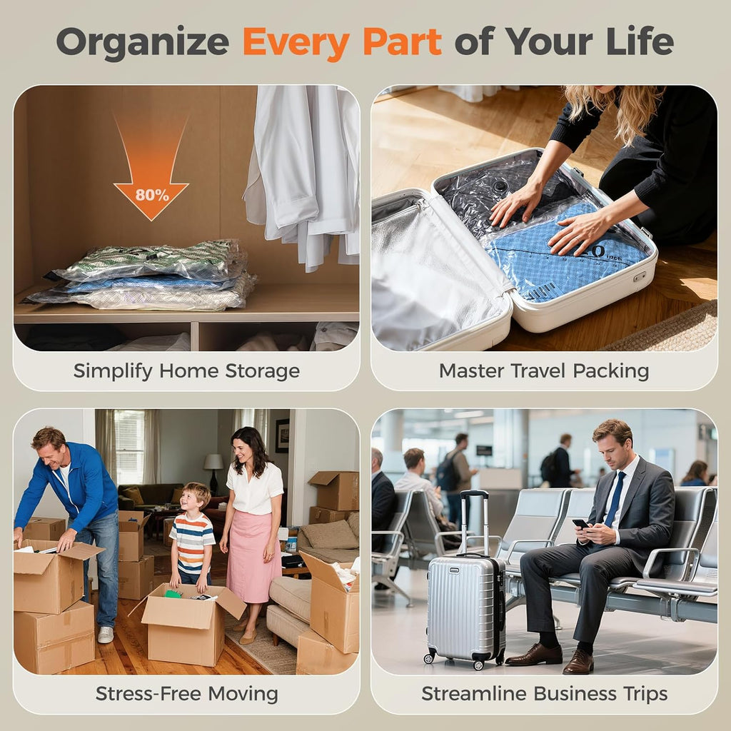 Nicetree Vacuum Storage Bags - 24-Pack with Rechargeable Wireless Pump | 3 Sizes (20/24/28 Inch) for Clothing, Bedding & Travel
