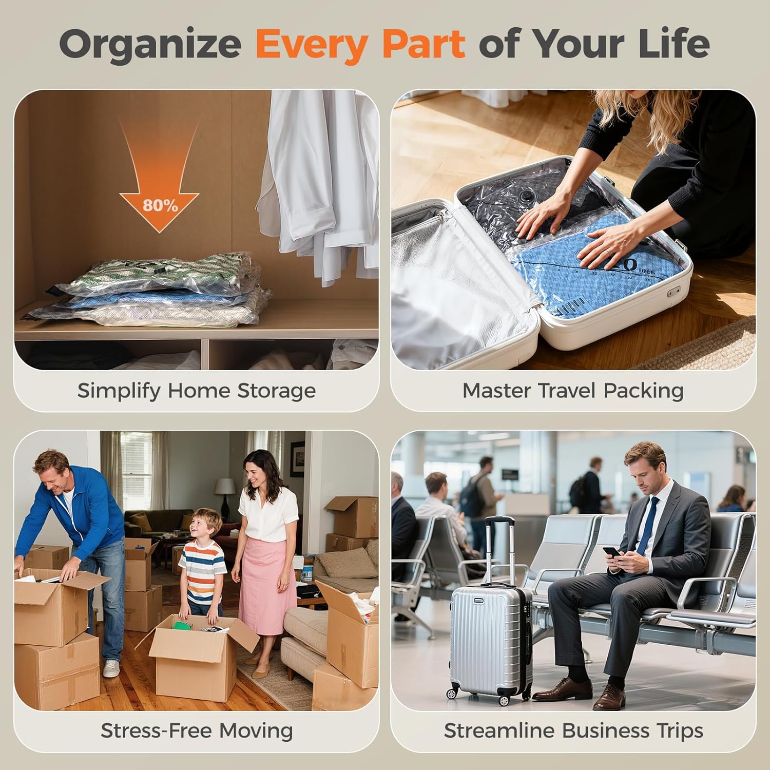 Nicetree Vacuum Storage Bags - 24-Pack with Rechargeable Wireless Pump | 3 Sizes (20/24/28 Inch) for Clothing, Bedding & Travel