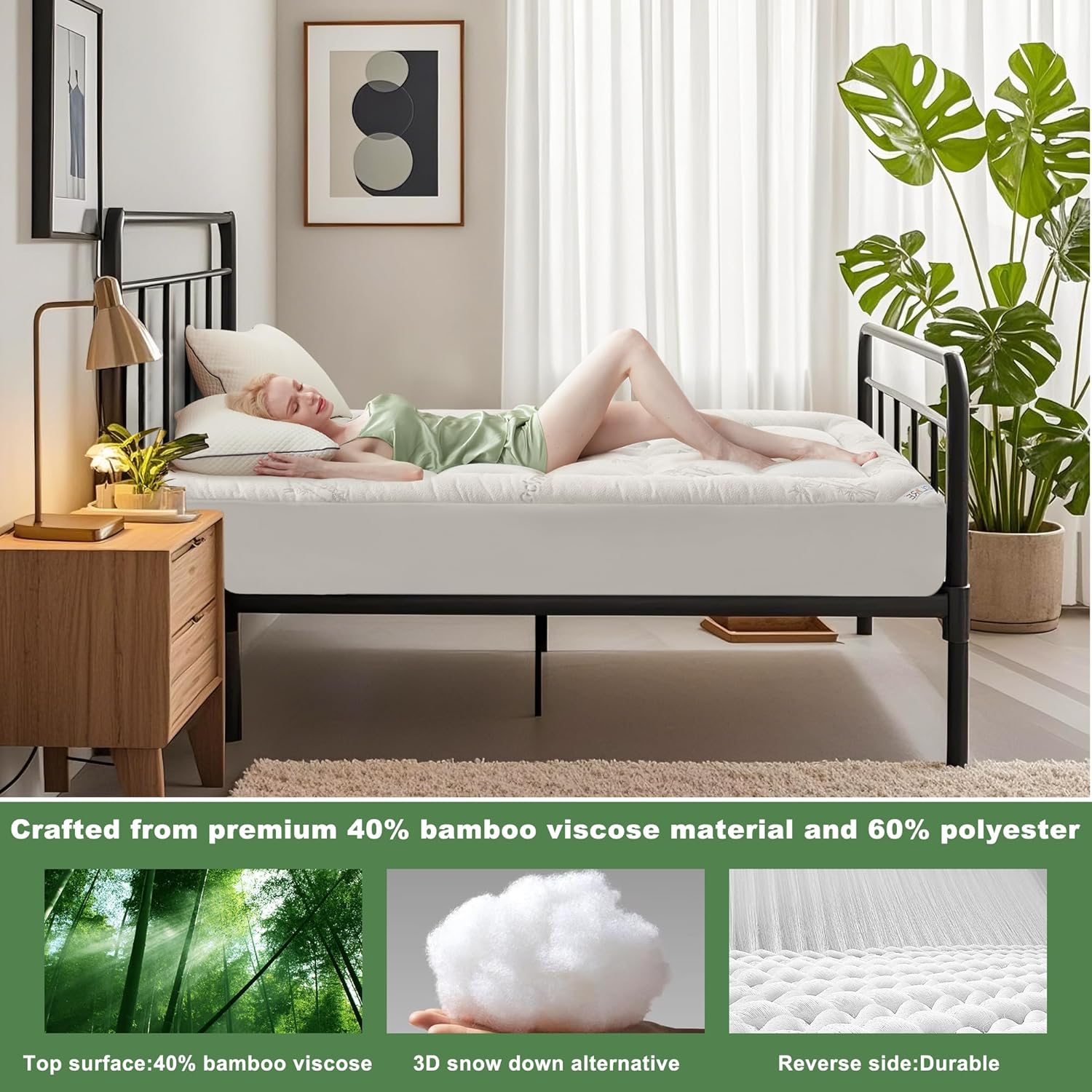 BEDLORE Twin XL Mattress Topper - Soft Viscose Bamboo Pillow Top for Back Pain Relief | Deep Pocket Design