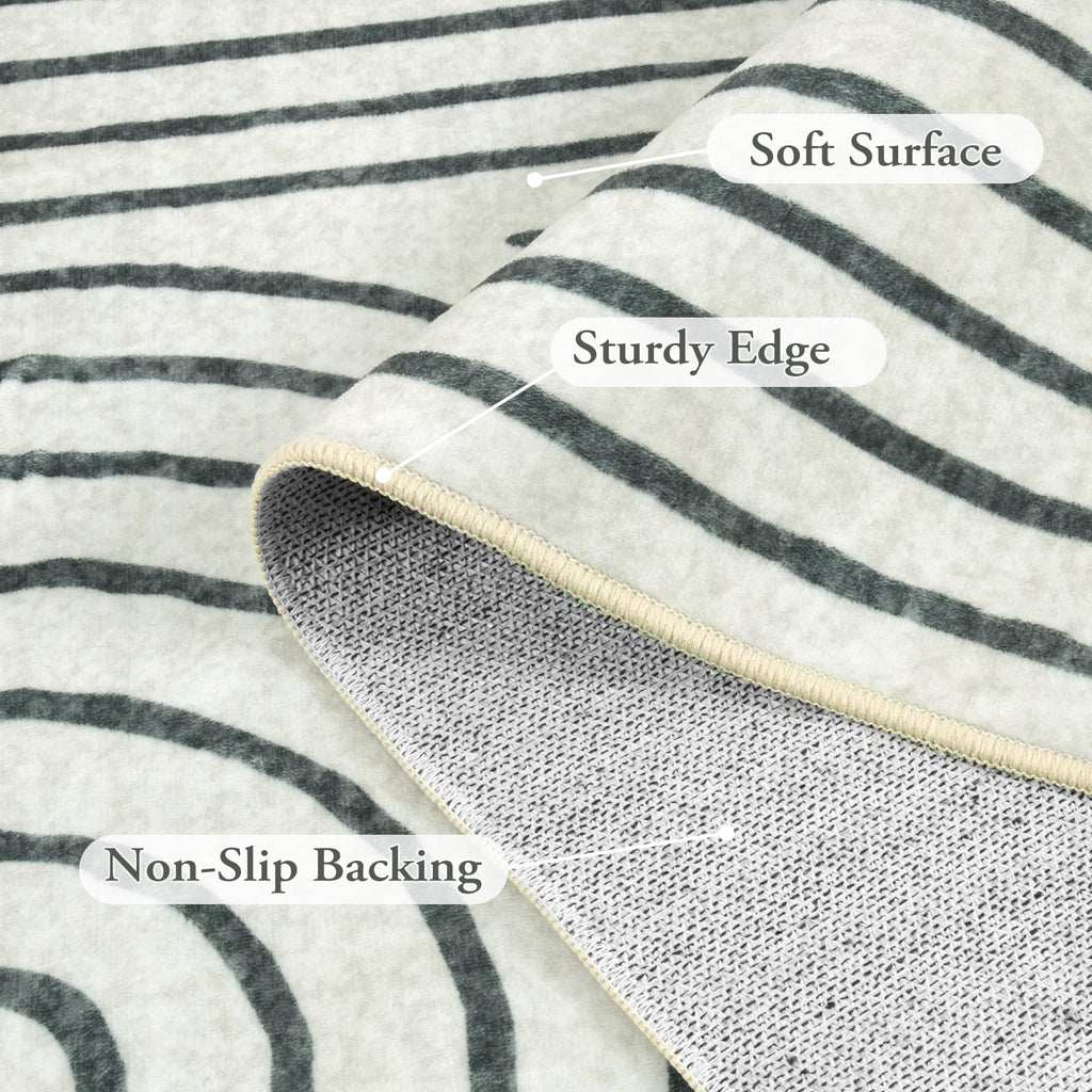 Lahome Abstract Bedroom Rug, Soft 4x6 Rug Ultra-Thin Washable Area Rugs for Living Room, Modern Black Rug Non-Slip Throw Carpet for Entryway Office Kitchen Darrell(4'x6',Black)