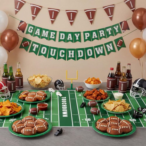 Moukeren Touchdown Paper Table Runner Roll 25' Long x 16" Football Field Table Runner Football Party Decorations Disposable for Sport Kitchen Dining Home Soccer Party Decoration