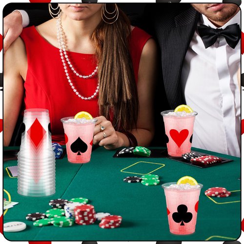 Yaomiao 50 Pcs Casino Theme Cups 12 oz Poker Cups Casino Party Decorations Plastic Las Vegas Disposable Shot Cup Plastic Game Night Decorations for Hot Cold Drink Las Vegas Poker Game Party Supplies