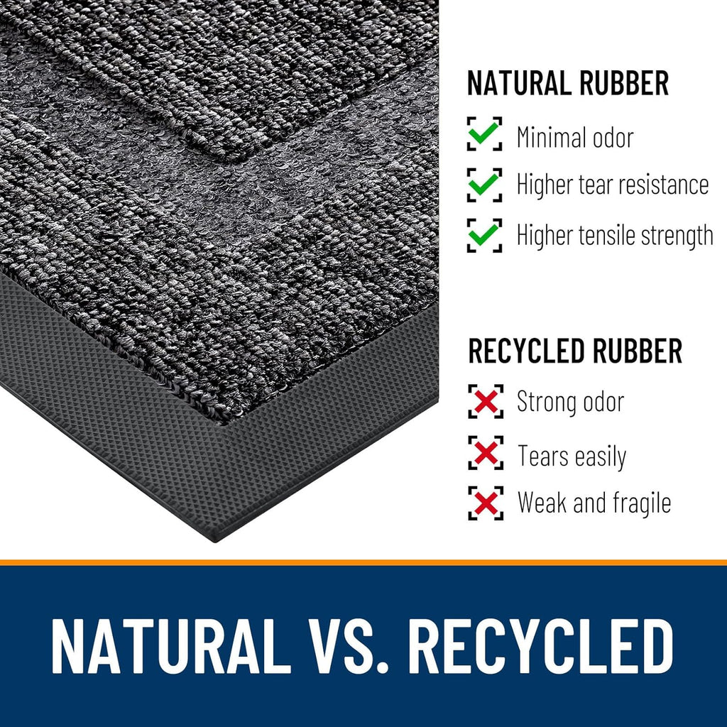 OLANLY Waterproof All-Season Front Door Mat - Sturdy Natural Rubber, Easy Clean, 33x21, Black & White