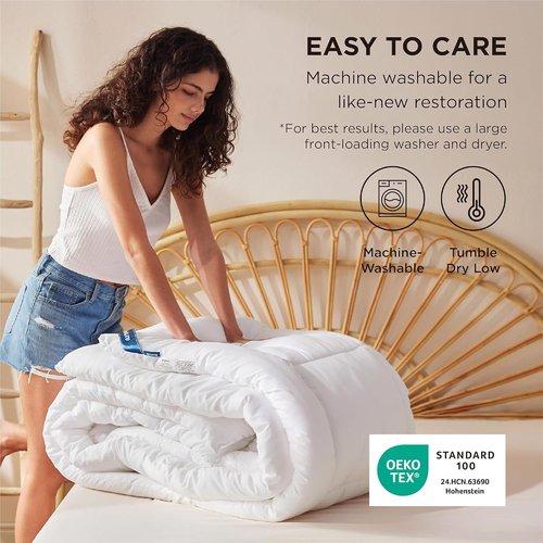 Bedsure Comforter Duvet Insert - All-Season Quilted Queen Plus Size Bedding, GentleSoft Down Alternative, White 90 x 90 Inches