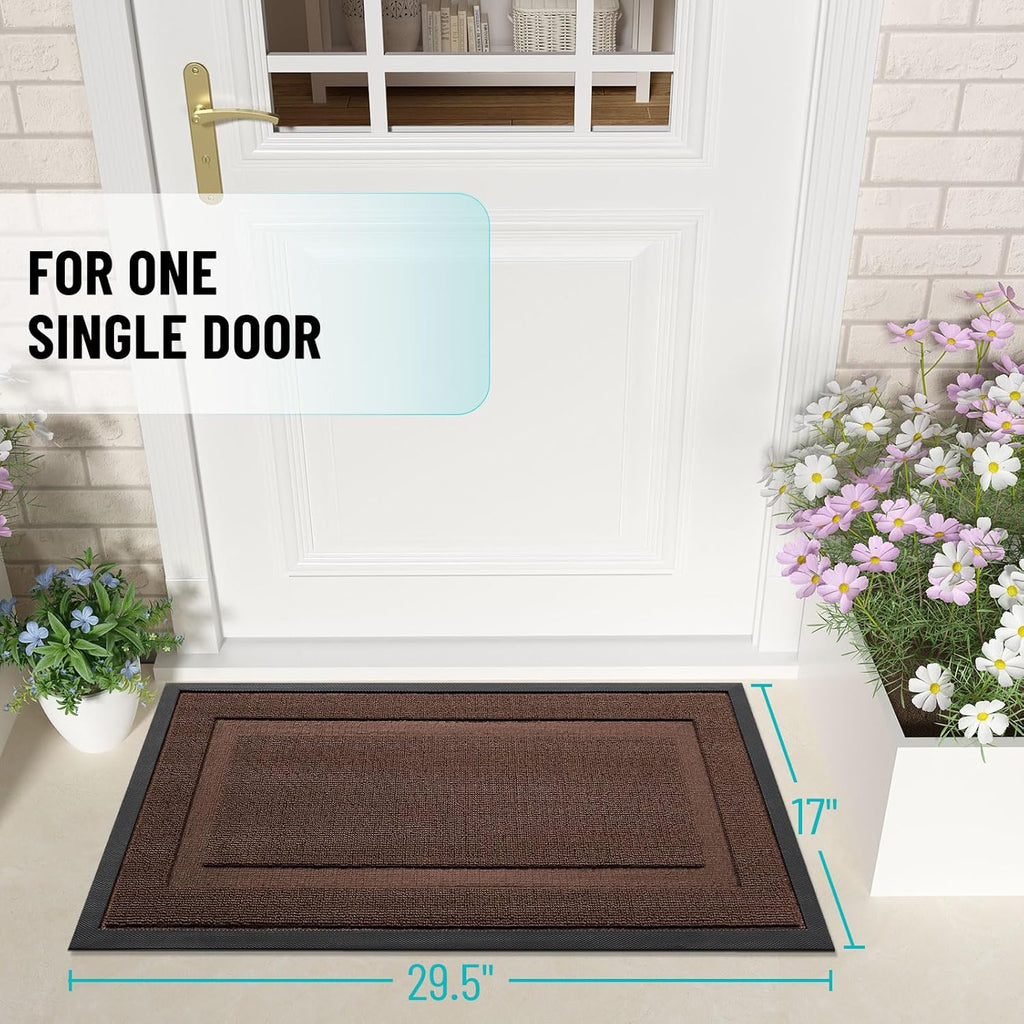 OLANLY Waterproof All-Season Front Door Mat - Sturdy Natural Rubber, Easy Clean | 47x32, Chocolate Brown