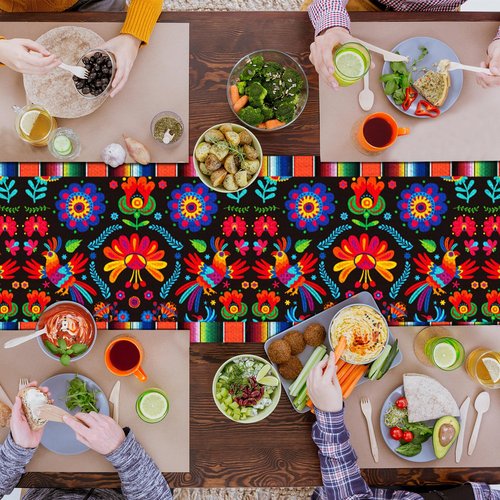 Linen Mexican Fiesta Table Runner 24 Pack Decoration 72×13in Long De Mayo Farmhouse Runner Dia De Los Muertos Runners Kitchen Dining Home Table Decoration Day of The Dead Decor and Supplies