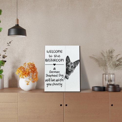 EGVQK German Shepherd Wall Art - Funny Canvas Print for Bathroom Decor | 11x14 Inch