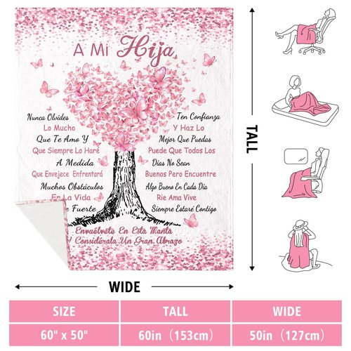 Regalo Para Hija, Hija Blanket 60x50in, Regalos Para Hija Día De La Madre, Regalo De Mamá Para Hija, Daughter Gifts In Spanish, Mothers Day Daughter Gifts, Regalo De Cumpleaños/Graduación/Navidad Hija