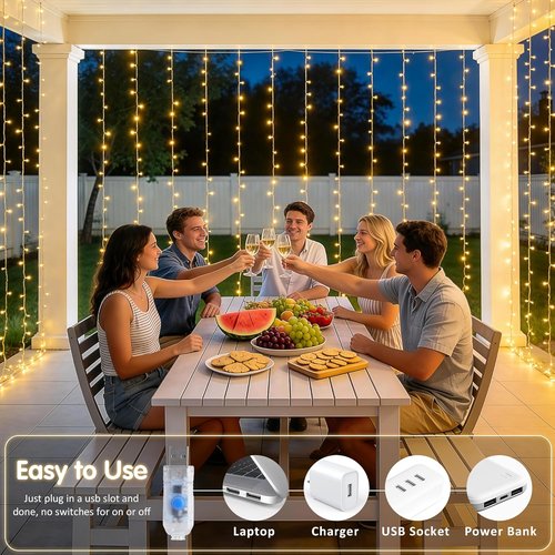 JMEXSUSS 200 LED Curtain Lights - Warm White Fairy Lights with Remote | 6.5ft x 6.5ft for Wedding Decor