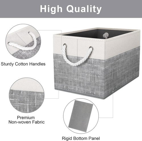 Fab Totes Storage Bins - 3-Pack Foldable Organizing Baskets for Toys, Books & Closets | Large White & Grey