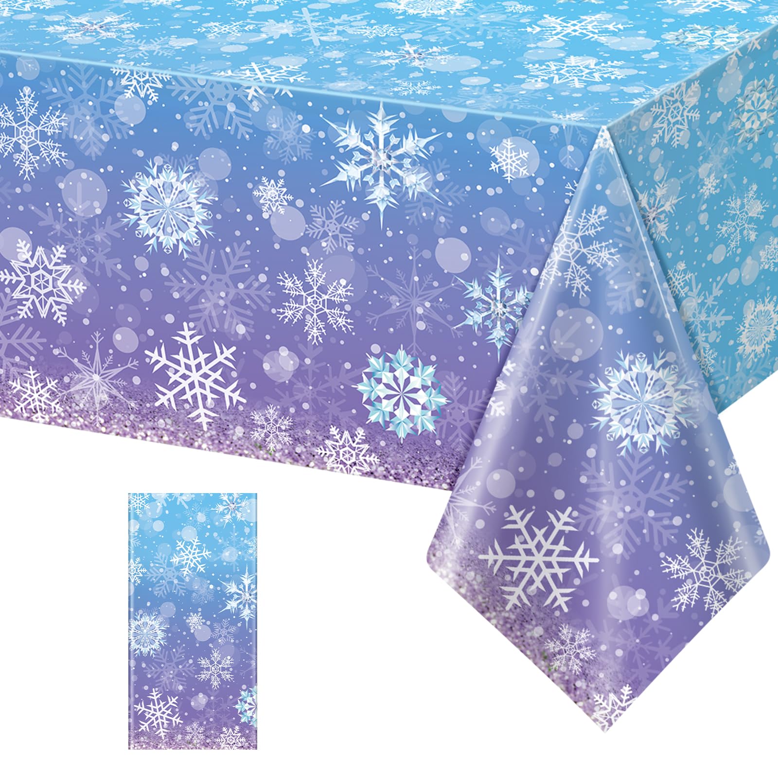 1 Pack Winter Snowflake Plastic Tablecloth Decorations, Blue and Purple Snowflake Winter Wonderland Disposable Table Cover for Christmas Holiday New Year Party Supplies Decorations, 54x108 Inch