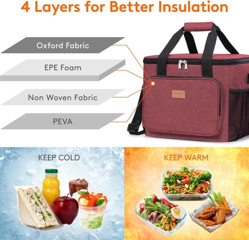 Lifewit Insulated Lunch Bag - Large Soft Cooler Tote for Adults | Burgundy, 40-Can Capacity (24L)