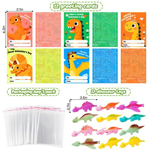 12 Pcs Valentine's Day Gifts for Kids Classroom, Valentine's Day School Cards with Slingshot Dinosaur Toys for Valentine's Day Boys, Girls, Kids Classroom Prize Treats, Party Favors