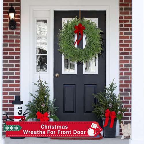 26 Inch Christmas Wreaths for Front Door Real Touch Large Xmas Winter Pine Cedar Wreaths for Windows Outdoor Indoor Christmas Holiday Home Yard Farmhouse Wall Front Door Porch Hanging Decor Clearance