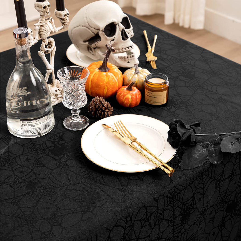 joybest Halloween Tablecloth Black Spider Web Table Cloth Spillproof Fabric Table Cover for Dining Party, Halloween Decorations, Rectangle 60 x 120 Inch