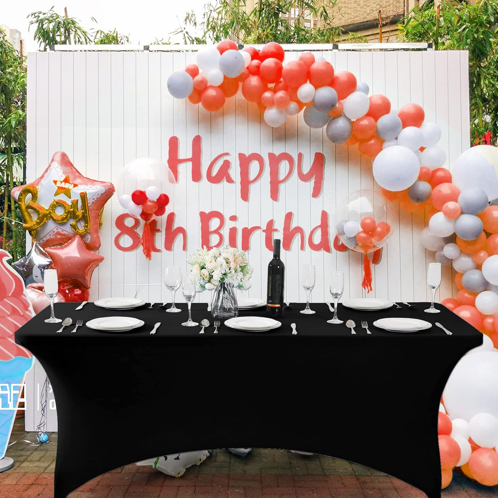 SuperO Waterproof Spandex Table Cover - Fitted Stretch Tablecloth for 4FT Tables | Black, Ideal for Events