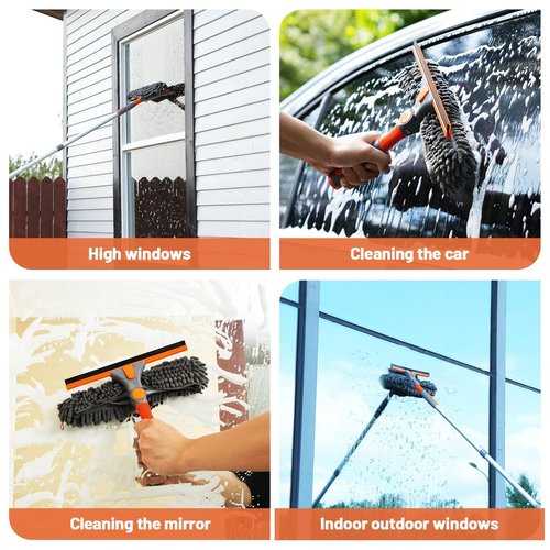 Eazer 2-in-1 Window Cleaner Tool, 64'' Window Squeegee for Home, Window Cleaning Squeegee Kit with Telescopic Pole, Window Washing Kit with Rotatable Bendable Head(Threaded + Telescopic)