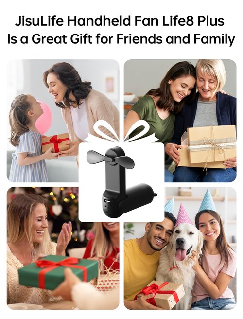 JISULIFE Handheld Fan with 4500 mAh Powerbank Max 37 Hours Runtime, Pocket Portable Battery Operated or USB Powered Folding Personal Fan, 3 Speeds, Valentines Day Gifts for Her Him-Black