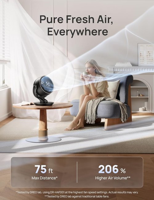 DREO 13-Inch Oscillating Table Fan - Ultra-Quiet 25dB with 120° Tilt & Remote Control | Powerful Airflow for Home & Office