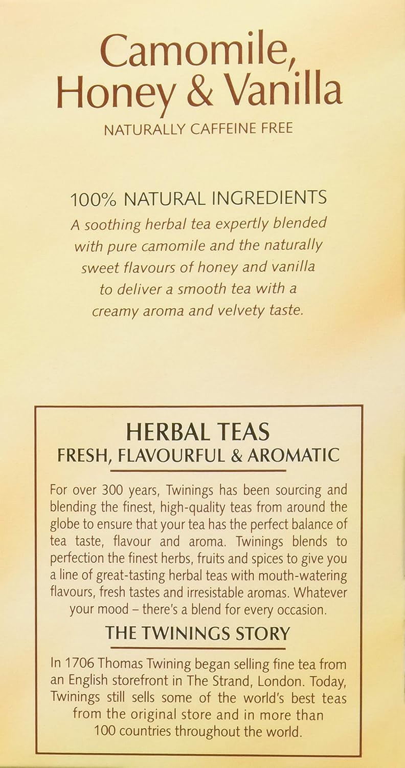 Twinings Chamomile Herbal Tea - Honey & Vanilla Flavor | 20 Tea Bags for Relaxation
