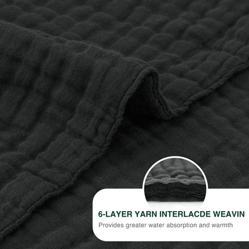 Love's cabin 100% Cotton Muslin Blanket, 6 Layer Lightweight Breathable Gauze King Size Blanket 108 x 90 Inches, Soft Summer Blanket for Bed, Black