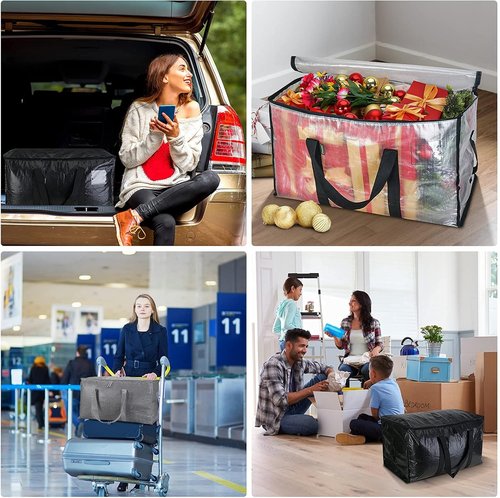 BALEINE Heavy-Duty Moving Bags - 4-Pack Oversized Storage Totes with Reinforced Handles | Black