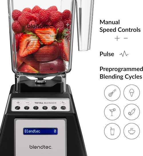 Blendtec Total Classic Original Blender - Professional-Grade 90 oz WildSide+ Jar - 6 Pre-Programmed Cycles - Black