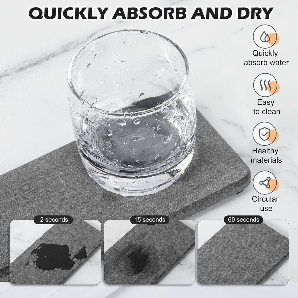 Skiennix Water Absorbing Stone Tray - Fast Drying Diatomite Coaster for Kitchen & Bathroom Sinks | 4PCS Set