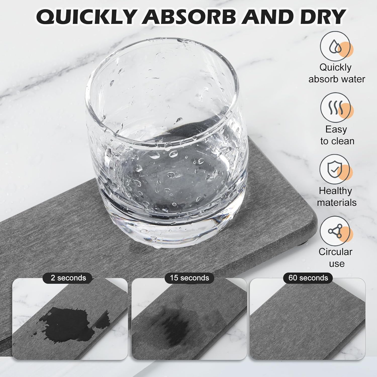 Skiennix Water Absorbing Stone Tray - Fast Drying Diatomite Coaster for Kitchen & Bathroom Sinks | 4PCS Set