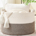 KAKAMAY Large Cotton Rope Blanket Basket - Stylish Storage for Baby Laundry & Toys | 20"x13" White/Beige