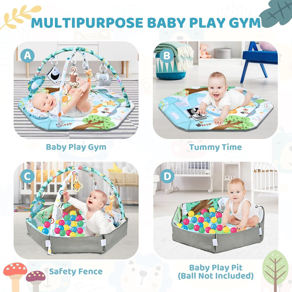 Skiennix Baby Gym Play Mat - 8-in-1 Tummy Time & Ball Pit | Washable Activity Mat for Sensory Development
