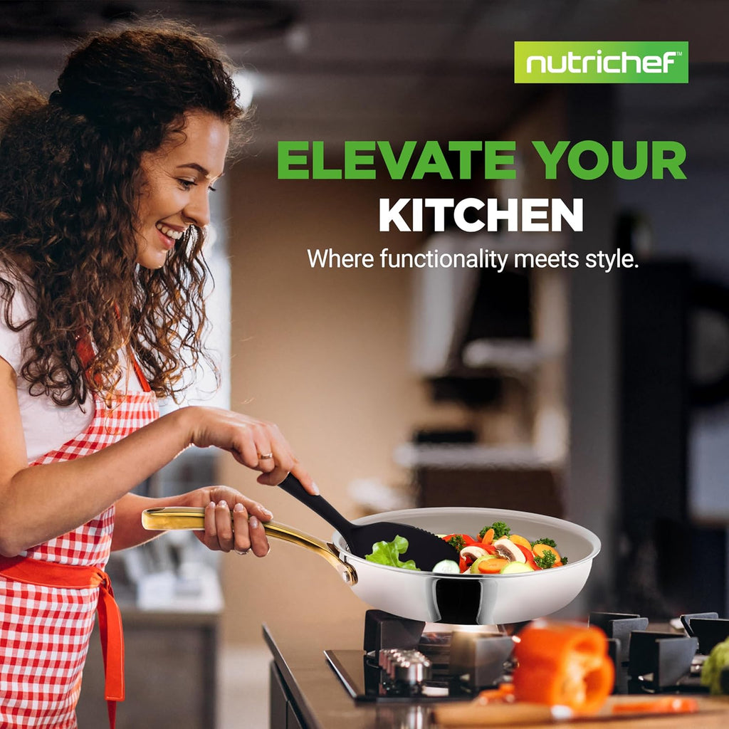 NutriChef 16-Piece Stainless Steel Kitchenware Set - Non-Stick Pots, Pans & Nylon Utensils