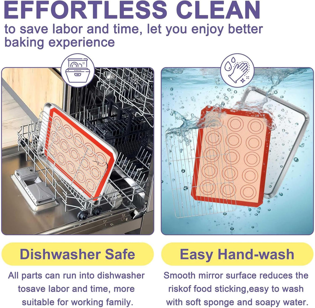 TeamFar Stainless Steel Baking Sheet Set - 12.5-Inch Cookie Sheets with Cooling Racks & Silicone Mats | Non-Toxic, Easy Clean