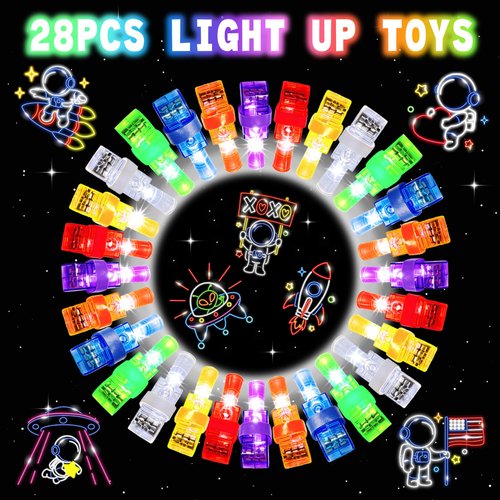 COKOKA 28 Pack Valentines Day Gifts for Kids LED Finger Lights Toys with Valentines Day Cards for Kids Classroom, Non-Candy Class Exchange Gifts Valentine Party Favors Bulk for Boys Girls