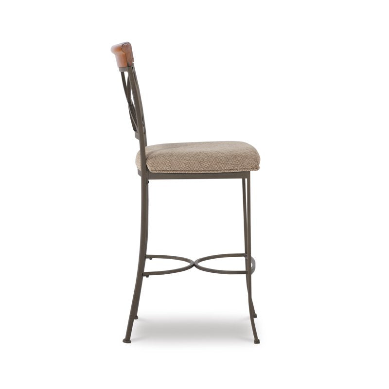 29" Pewter Metal Bar Stool with Diamond Back and Upholstered Seat