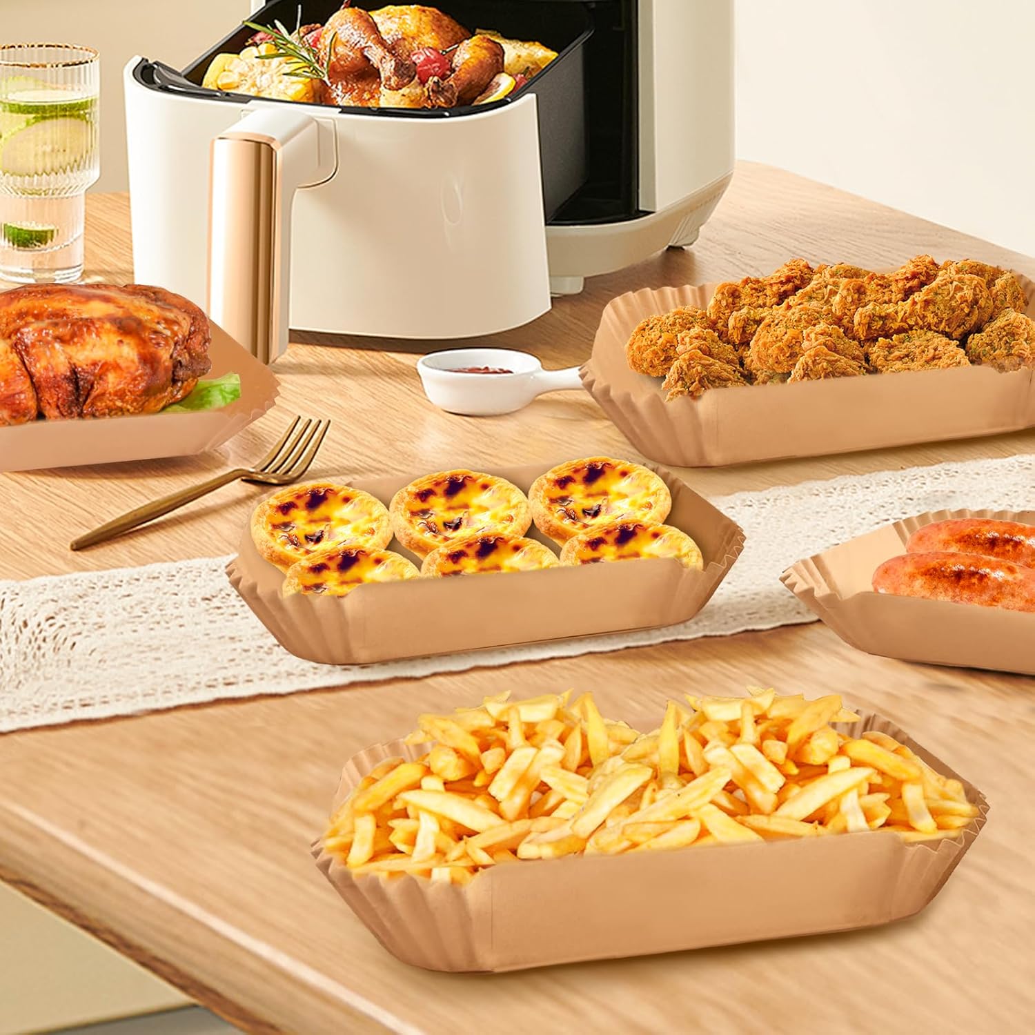 Ninja 200PCS Air Fryer Liners - Non-Stick Disposable Parchment Paper for DZ201/DZ401 | Food Grade (8.6 x 5.5 Inch)