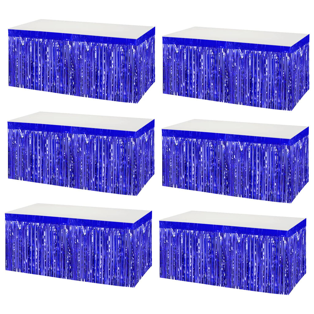 6 Pack 29x108 Inch Metallic Foil Fringe Tinsel Table Skirts Banner for Rectangle Tables Streamer Garland Curtains Backdrop for Wedding, Birthday, Parade Floats, Christmas Party Decoration(Blue)