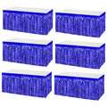 6 Pack 29x108 Inch Metallic Foil Fringe Tinsel Table Skirts Banner for Rectangle Tables Streamer Garland Curtains Backdrop for Wedding, Birthday, Parade Floats, Christmas Party Decoration(Blue)