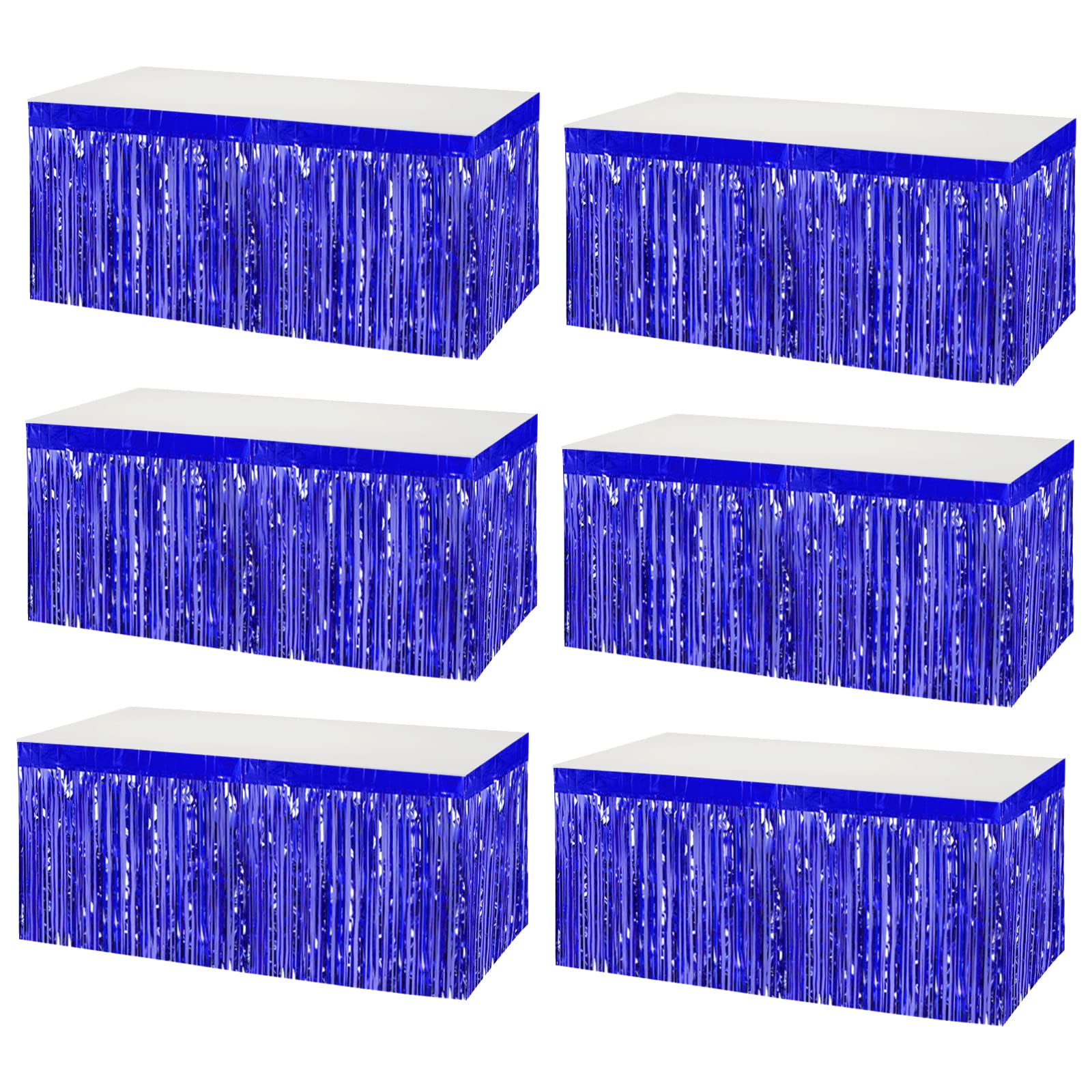 6 Pack 29x108 Inch Metallic Foil Fringe Tinsel Table Skirts Banner for Rectangle Tables Streamer Garland Curtains Backdrop for Wedding, Birthday, Parade Floats, Christmas Party Decoration(Blue)