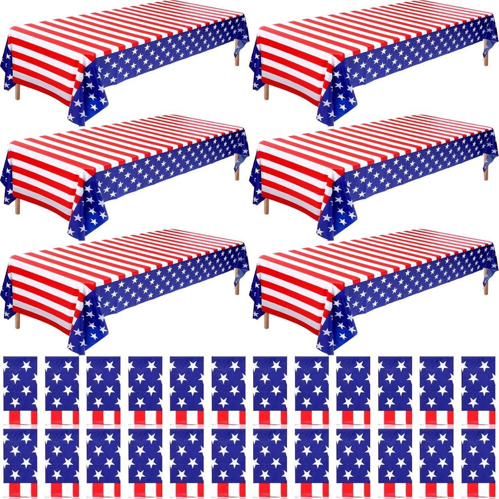 Regine Switzerland 30-Piece 4th of July Tablecloth Set - 54 x 108 Inch Red, White & Blue Disposable Covers for Patriotic Celebrations
