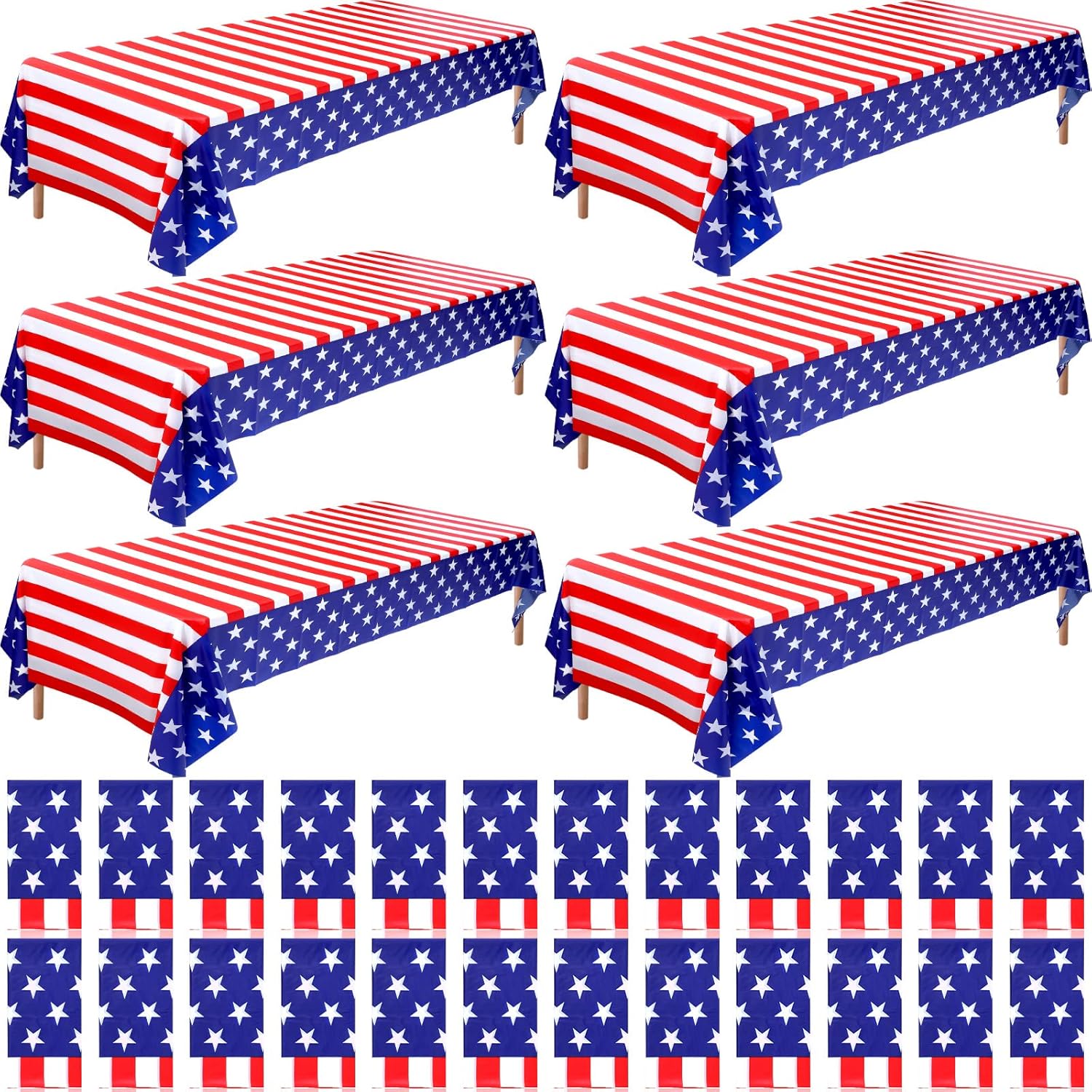 Regine Switzerland 30-Piece 4th of July Tablecloth Set - 54 x 108 Inch Red, White & Blue Disposable Covers for Patriotic Celebrations