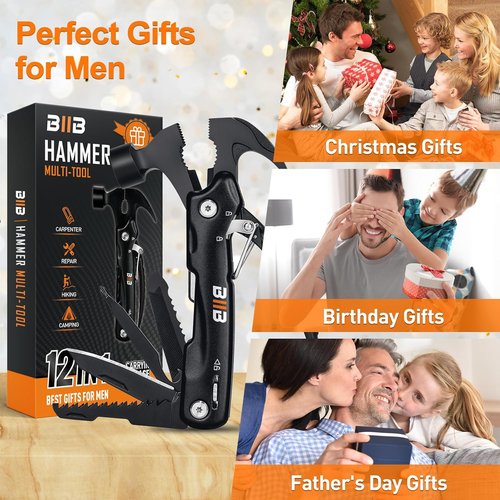 BIIB 12-in-1 Hammer Multitool - Ultimate Gift for Men | Perfect for Father's Day, Birthdays & Camping Essentials