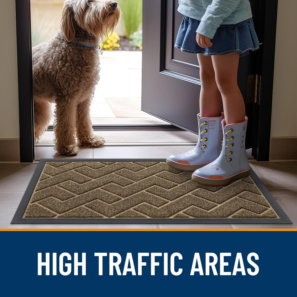 OLANLY Front Door Mat - Waterproof All-Season Doormat | Sturdy Natural Rubber, Herringbone Brick (Brown, 47x17)